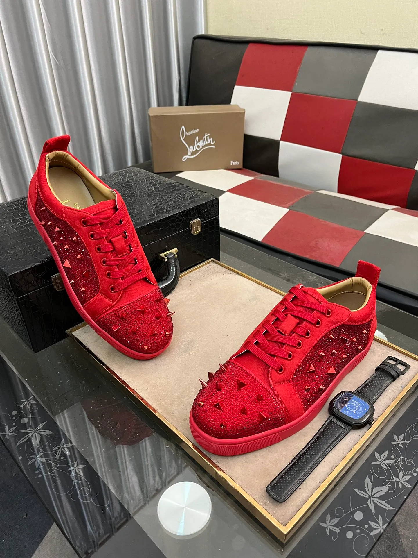 Men's shoes 💰480⌚️⌚️christian louboutin (CL red sole shoes) counter hot diamond series, casual sneakers 📢 📢 📢 Exclusive hot style release🎈🎈💪Movable latex feet👻Finished outsole line [Deyi] Global supply😝 [Top version]: Original imported cowhide upper, top original leather lining, original open-molded TPU outsole, original 1:1 detail processing, original shoe last, large number of ready-made code numbers: 38-44